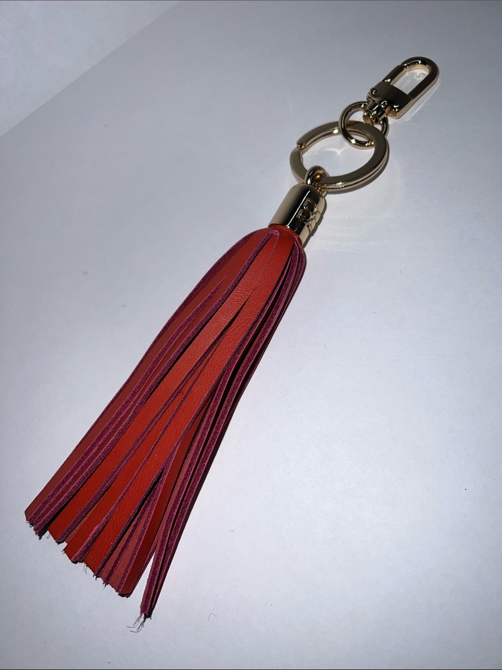 Red Leather 8” Goldtone Key Chain Bag Fob - New